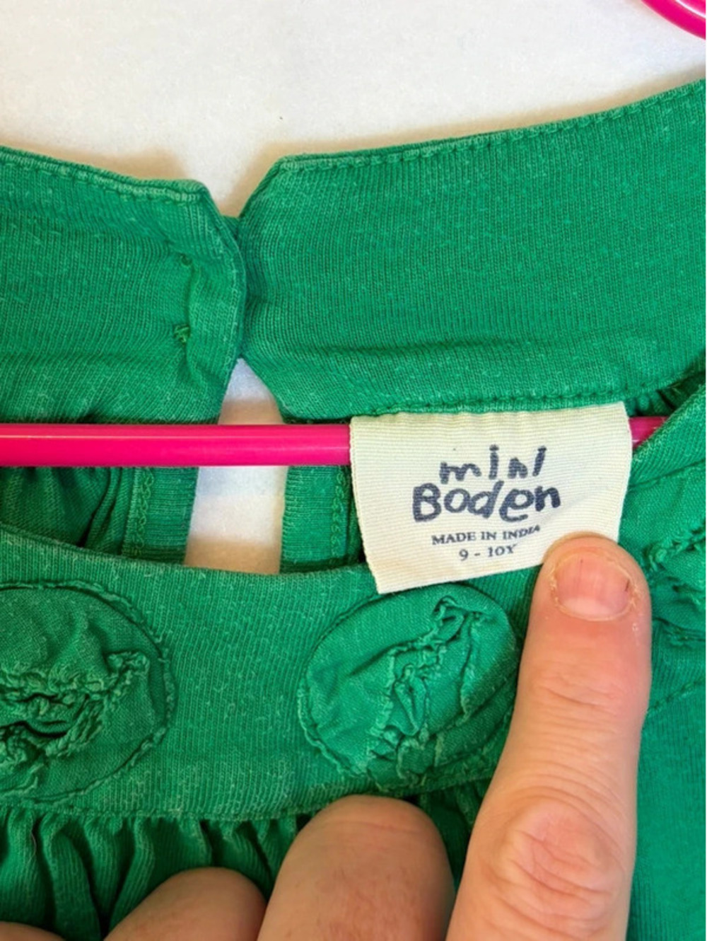 Mini Boden Girls Green Rosette Long Sleeve Top Size 9-10Y